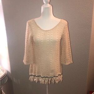 Ya Los Angeles Cream Crochet Top with Fringe